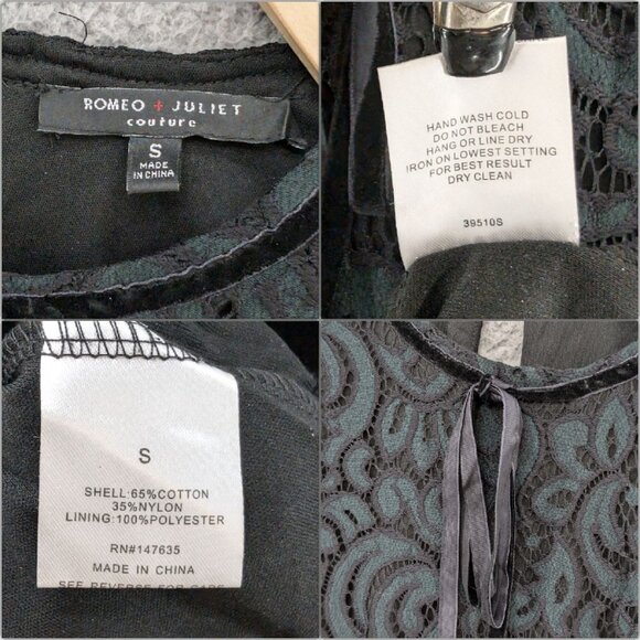 Romeo Juliet Couture Lace Mini Dress Green Black Short Sleeve Lined Size S - Picture 5 of 11